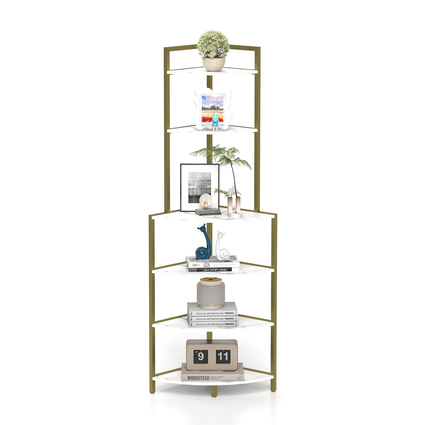 6-story corner open bookshelf, modern bookshelf, wooden frame, independent bookshelf unit, - Tampa Home & Garden Store