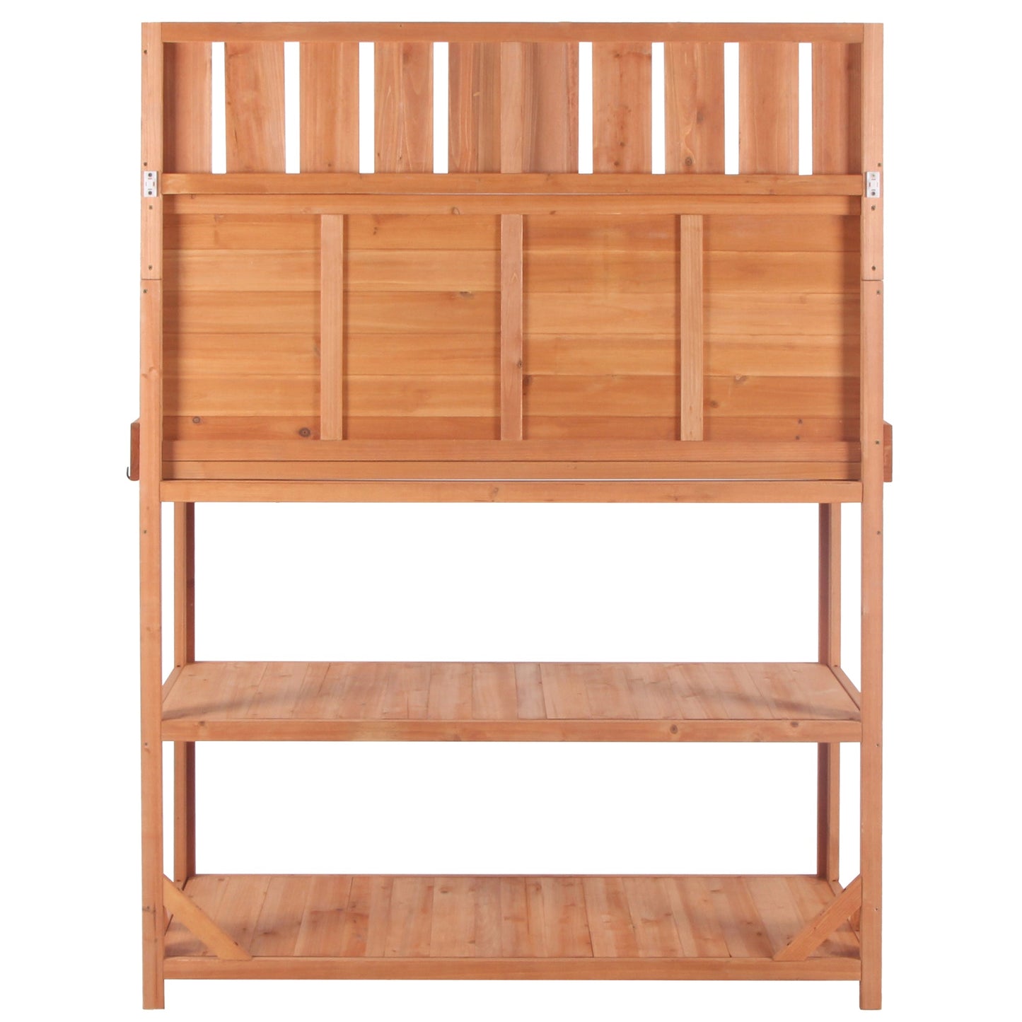 65" Rustic Outdoor Potting Bench Table Garden Potting Bench with 4 Storage Shelves and Side Hook,Natural