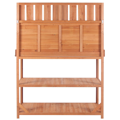 65" Rustic Outdoor Potting Bench Table Garden Potting Bench with 4 Storage Shelves and Side Hook,Natural