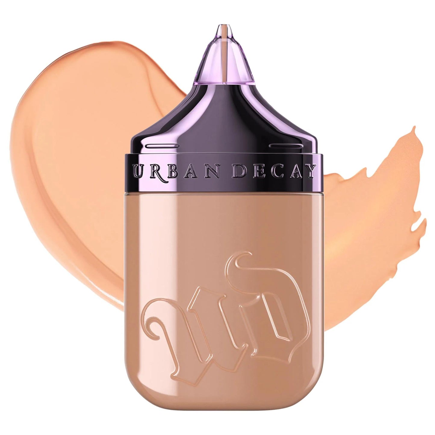 Urban Decay foundation bottle with lilac-purple cap and beige liquid swatch on Tampa Home & Garden Store
