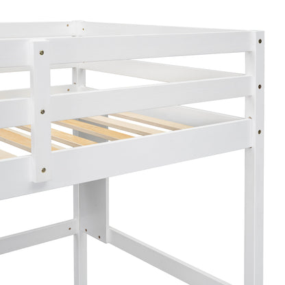 Twin Loft Bed with built-in desk and bookcase of three compartments, Guardrails and Ladder,White - Tampa Home & Garden Store