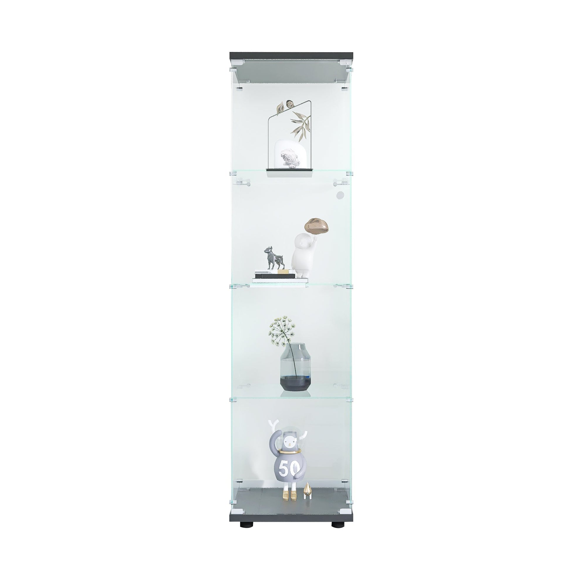 4 glass display cabinets with door shelves, floor standing antique bookshelf, 64.7 "* 16.7" * 14.3 ", black - Tampa Home & Garden Store