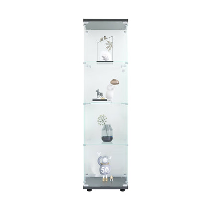 4 glass display cabinets with door shelves, floor standing antique bookshelf, 64.7 "* 16.7" * 14.3 ", black - Tampa Home & Garden Store