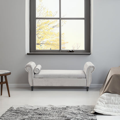 Velvet Multifunctional Storage Rectangular ottoman bench with 1 Pillow, grey