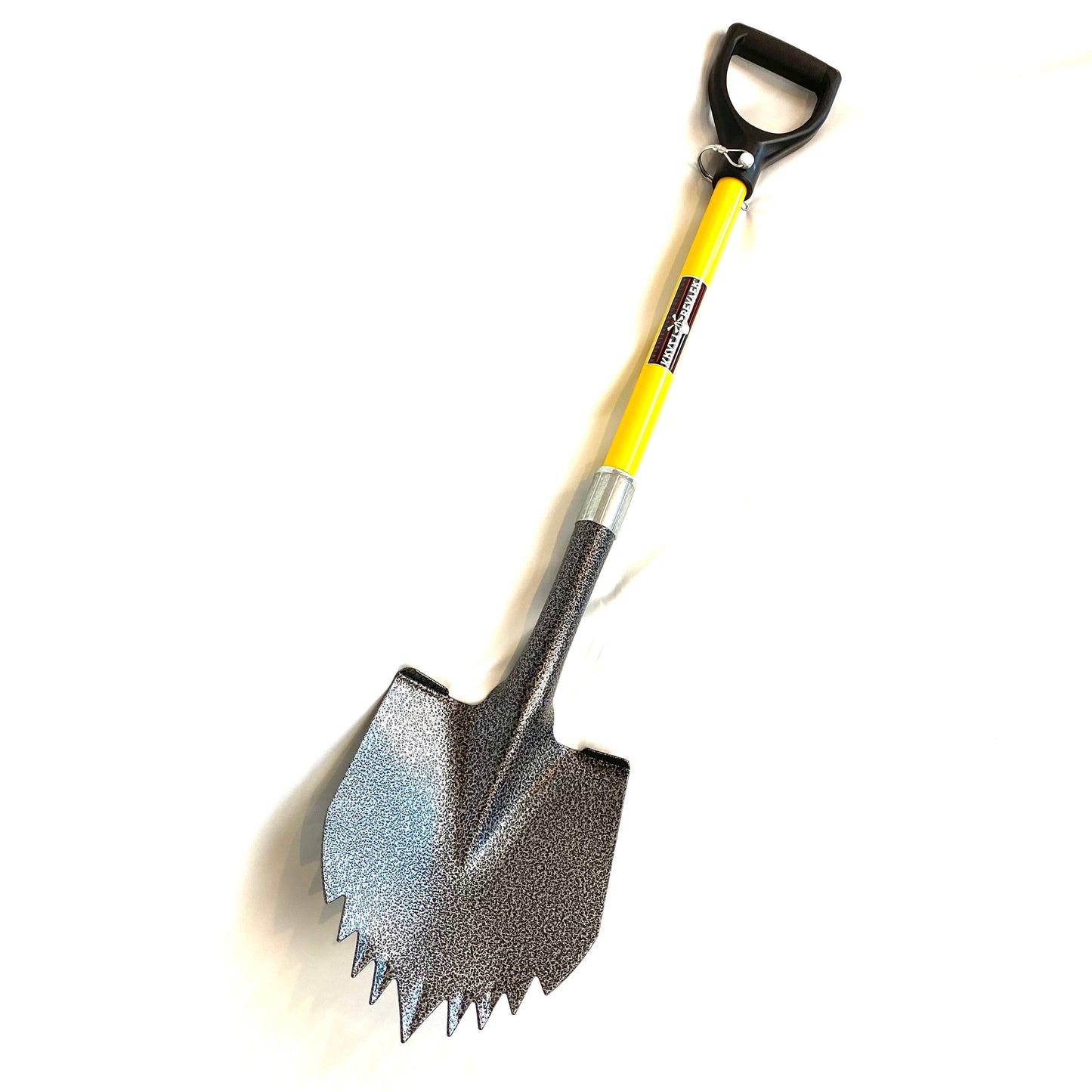 Toug gardening shovel with silver head and yellow handle. 40 inch garden shovel .