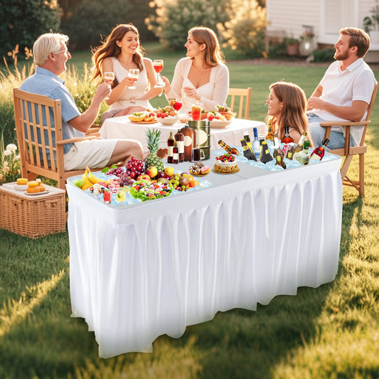5 FT Folding Ice Cooler Table with Double Sinks for Camping Party Picnic Wedding-White - Tampa Home & Garden Store