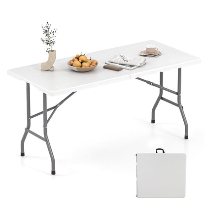 Mesa de picnic plegable de 5 pies con tablero de HDPE veteado y almohadillas antideslizantes - Negra