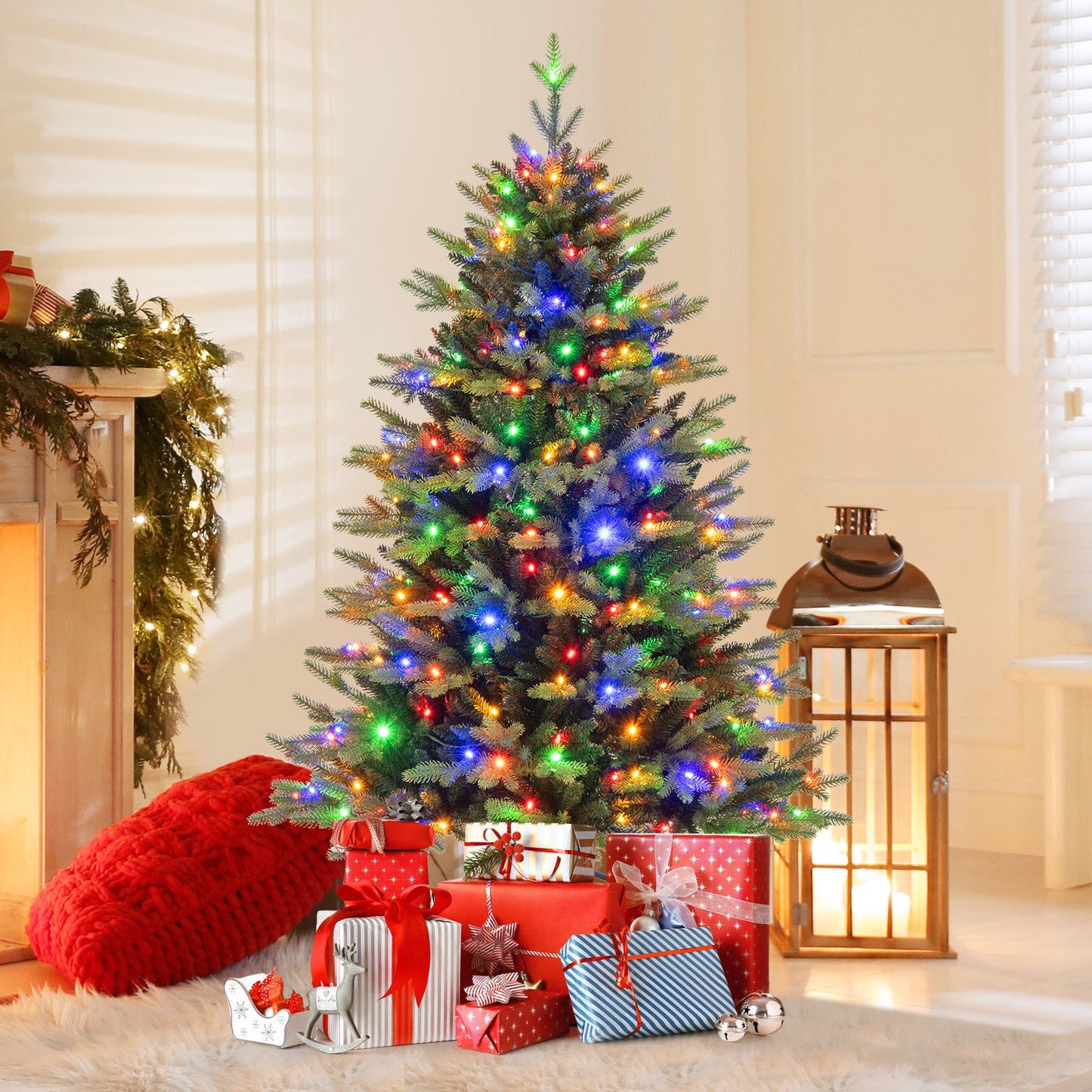 5 Feet Artificial Xmas Tree Hinged with 11 Lighting Modes and Remote Control