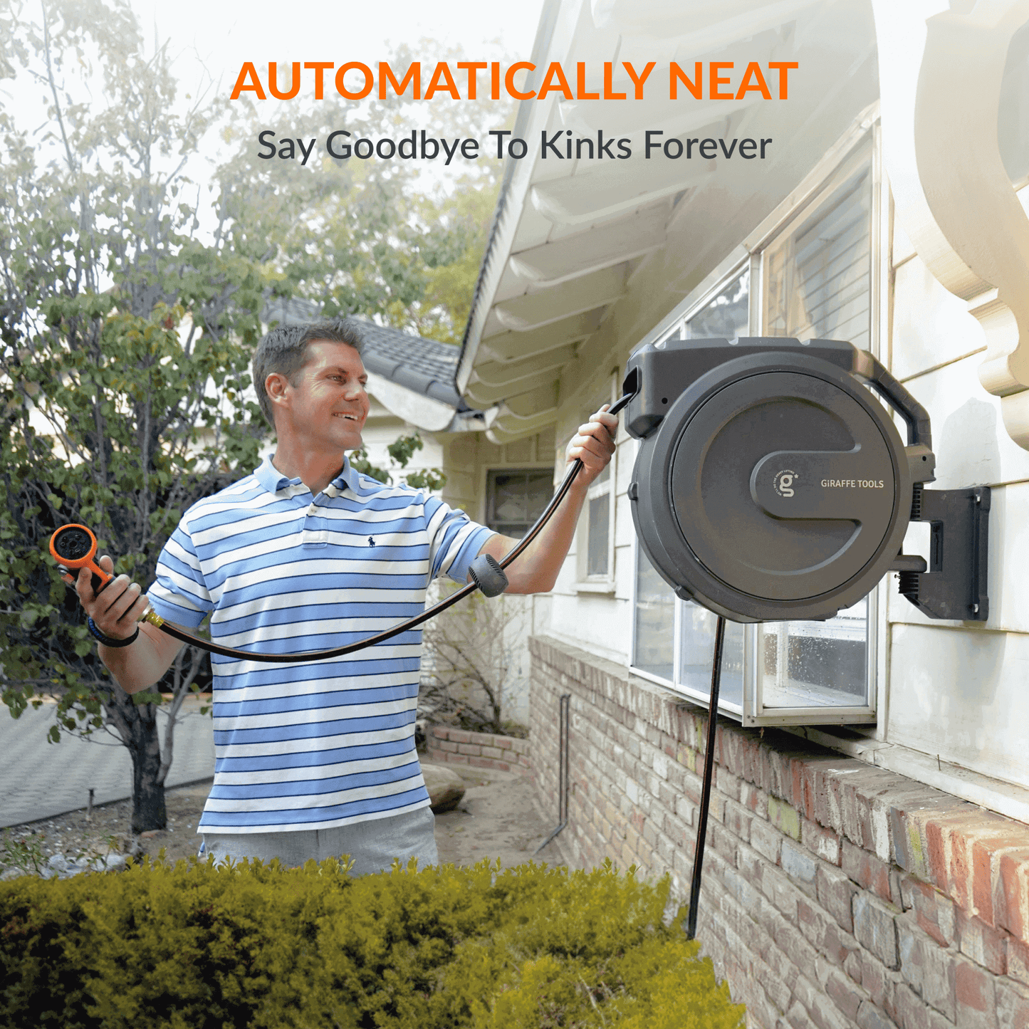 Enrouleur de tuyau d'arrosage rétractable - 5/8 po - 115 pi