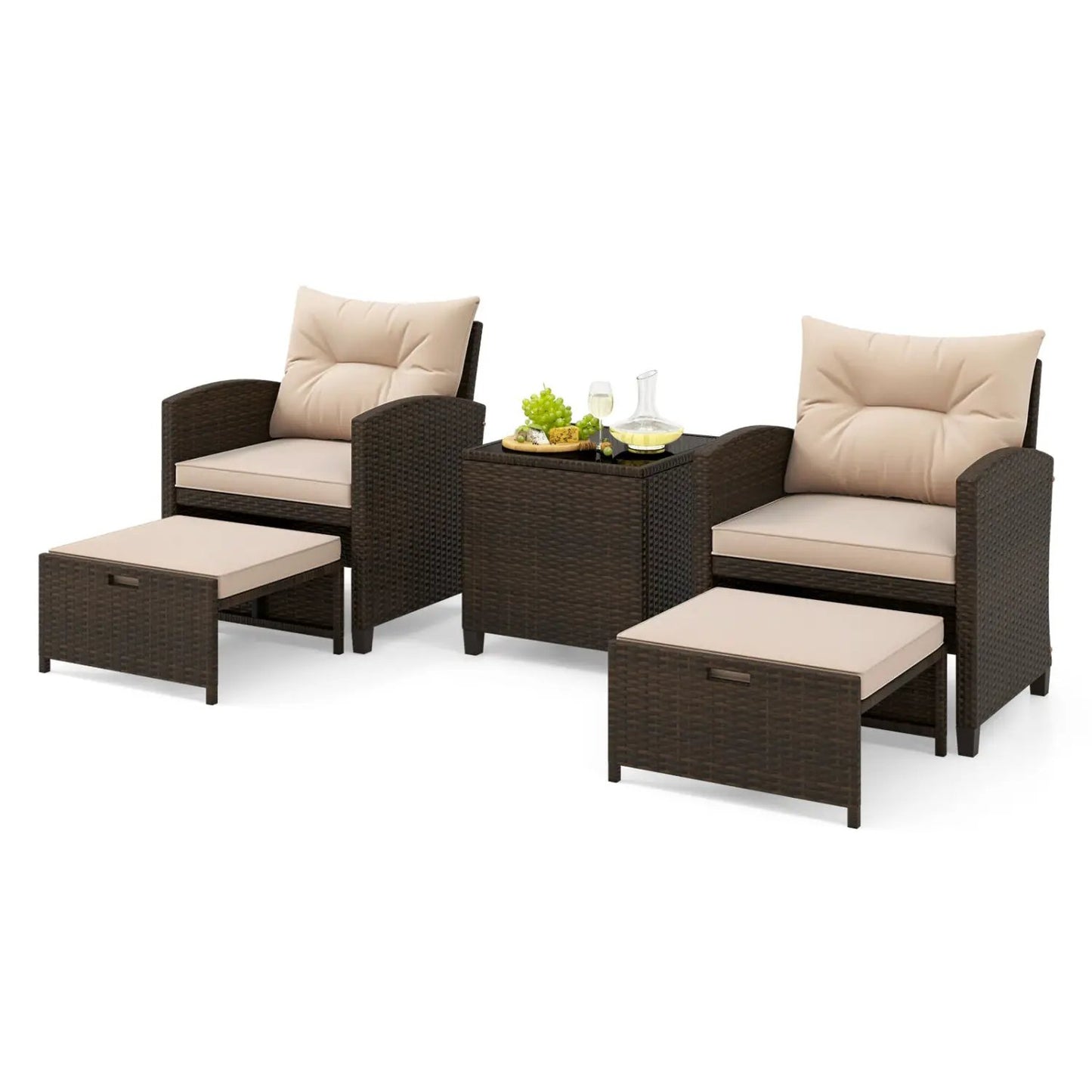 5 Piece Patio Set With 2 Ottomans and Red Table