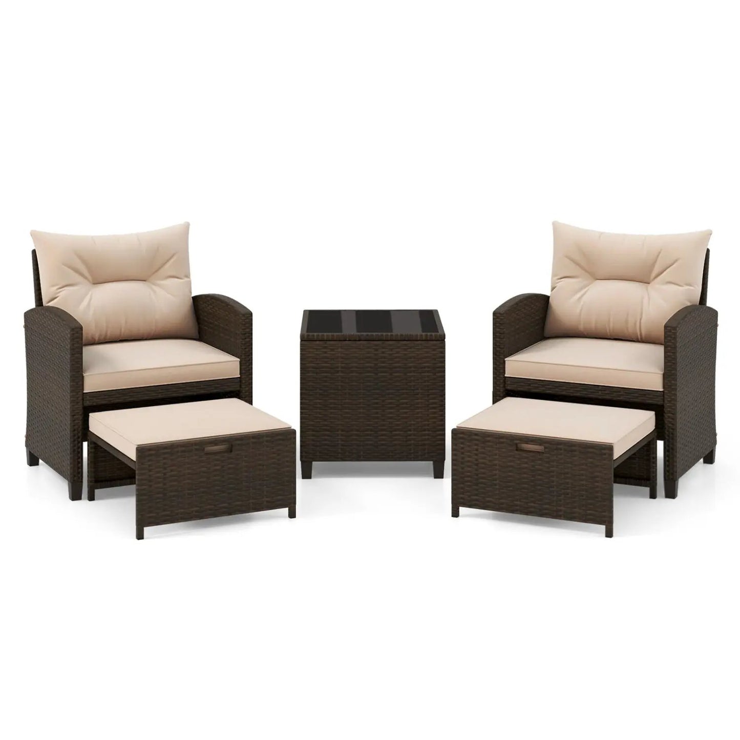 5 Piece Patio Set With 2 Ottomans and Red Table