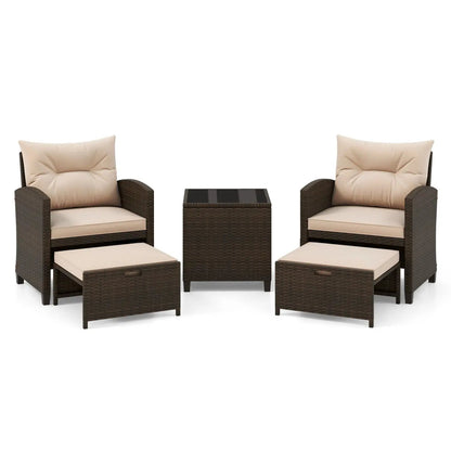 5 Piece Patio Set With 2 Ottomans and Red Table