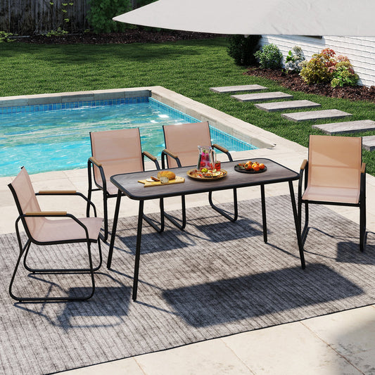 5 Pieces Patio Dining Set with Rectangular Table and Fabric Chairs-Brown - Tampa Home & Garden Store