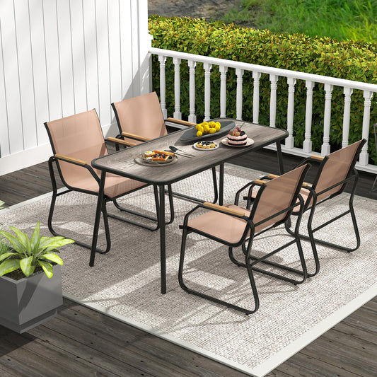 5 Pieces Patio Dining Set with Rectangular Table and Fabric Chairs-Brown - Tampa Home & Garden Store