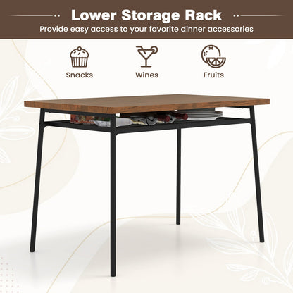 5-Piece Table Set for 4 with Metal Frame and Storage Rack-Brown