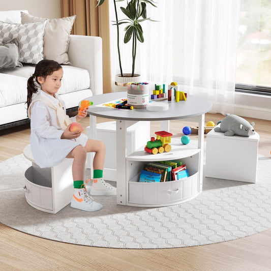 5 Piece Toddler Round Nesting Table with 4 Storage Stools for Activity - Tampa Home & Garden Store