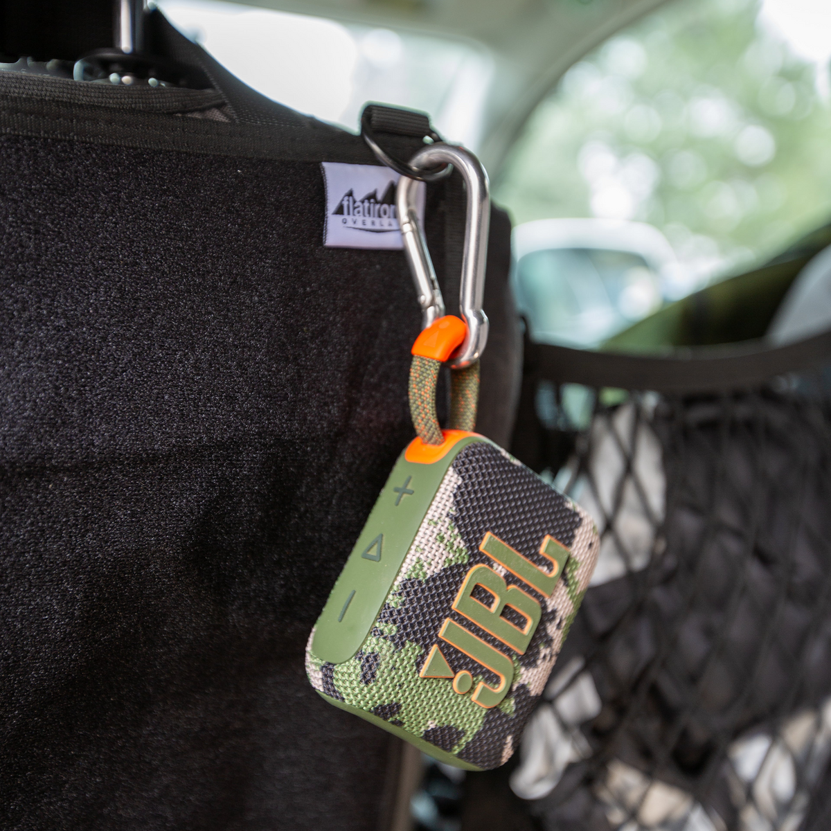 RiPouch Seatback Organizer black fabric with carabiner clip by Flatirons Overland on Tampa Home & Garden Store