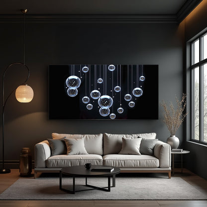 Modern Abstract Bubbles Wall Art canvas by Tailored Canvases blue bubble motifs on wall on Tampa Home & Garden Store