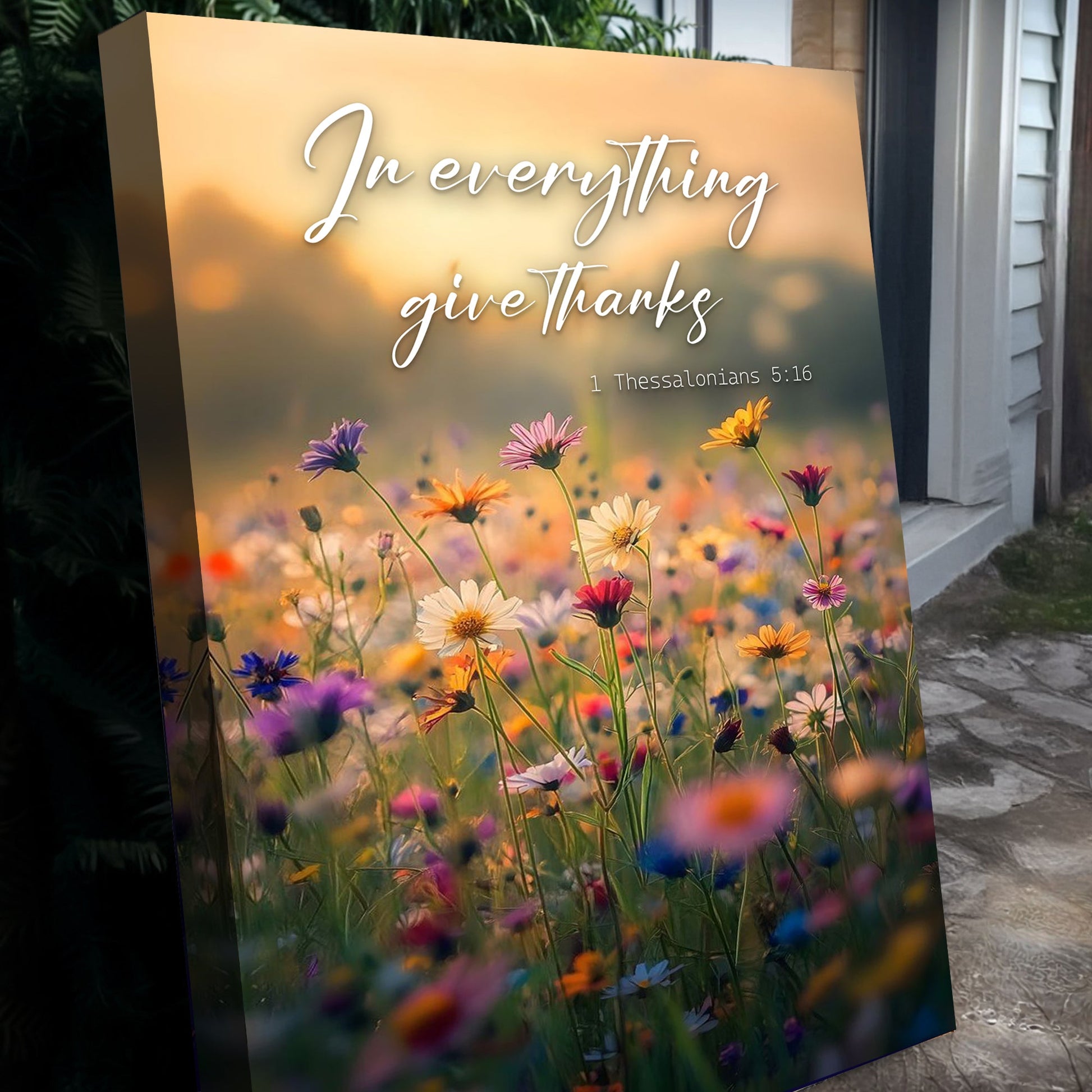 Canvas In Everything Give Thanks Faith by Tailored Canvases with sunset floral field on Tampa Home & Garden Store