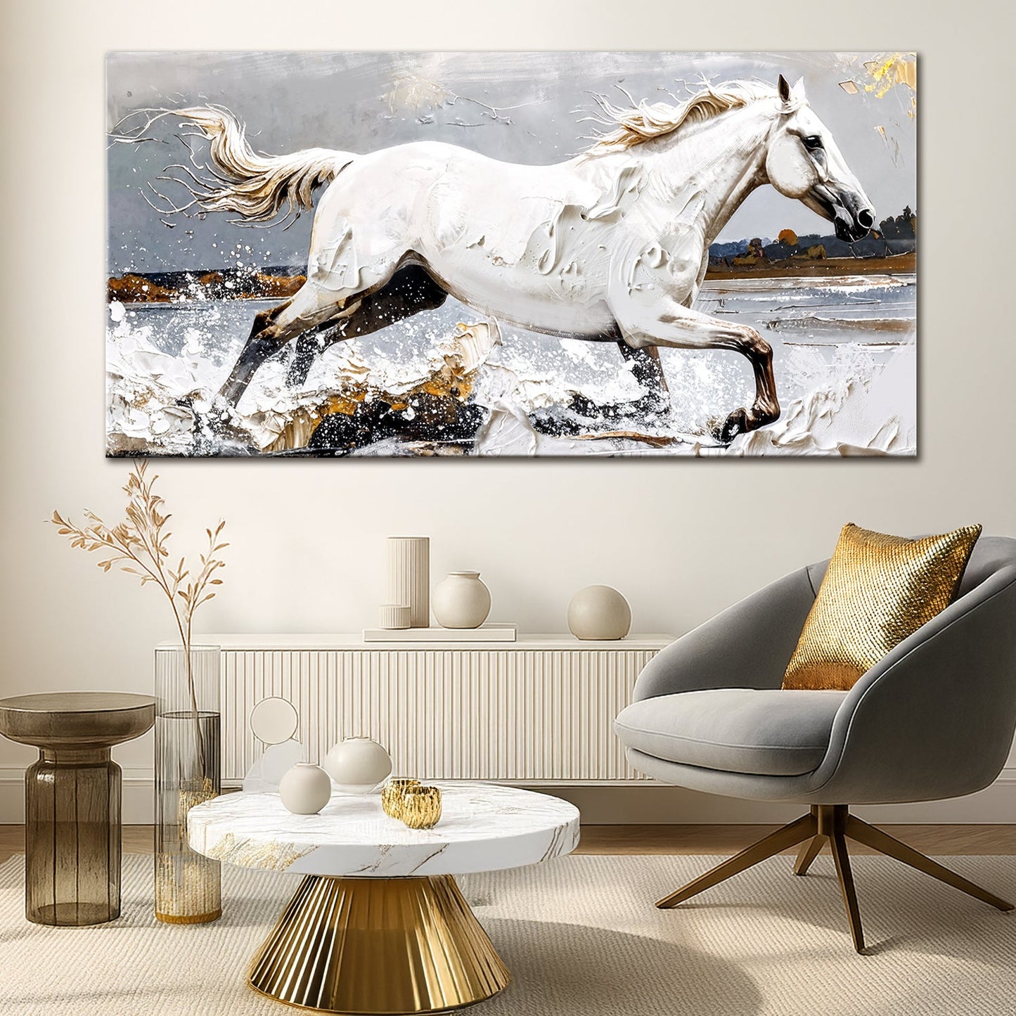 Modern Abstract Horse Canvas Tailored Canvases: white horse splashing through water on Tampa Home & Garden Store