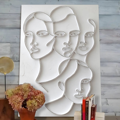 3D Minimalist Faces Wall Art canvas by Tailored Canvases, white embossed line sculpture on Tampa Home & Garden Store