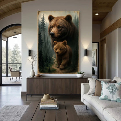 Path of the Wild Kin Bear and Cub wall art canvas with brown bears in a forest scene Tailored Canvases crafting canvas on Tampa Home & Garden Store