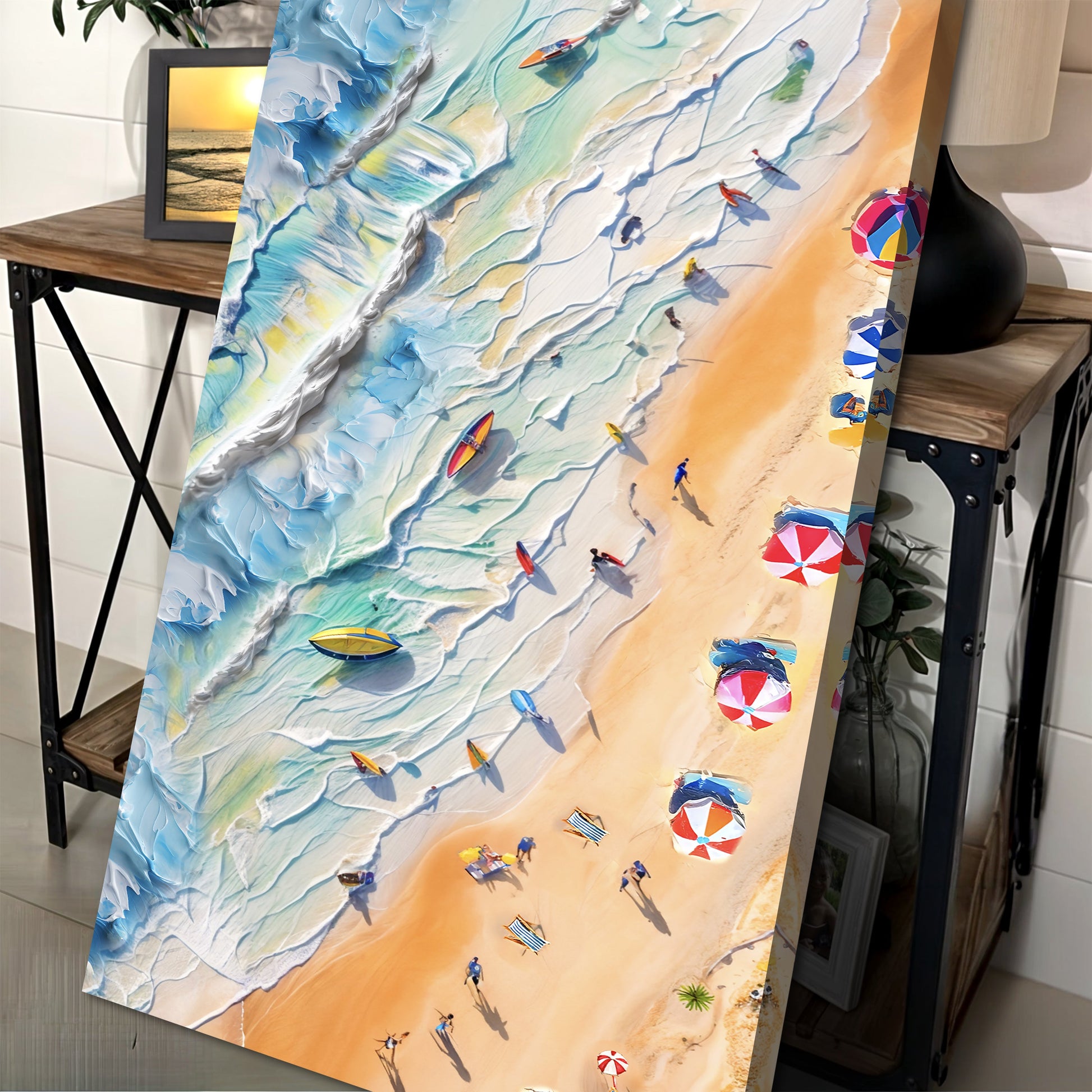 Beach Days Wall Art III canvas by Tailored Canvases, colorful beach scene with umbrellas on Tampa Home & Garden Store