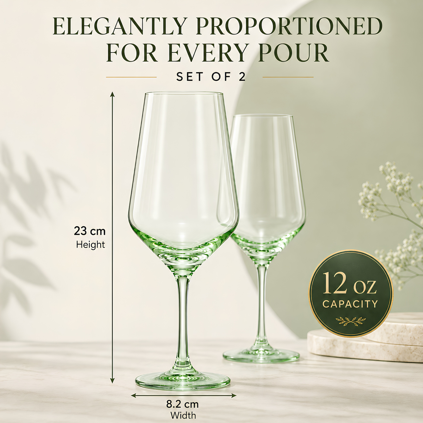Monet Green Stemmed Wine Glassware Set of Two