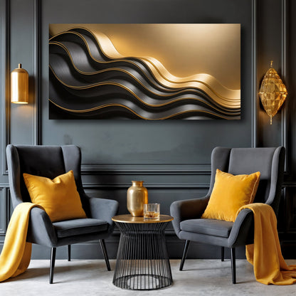 Black and Gold Abstract Wall Art IV canvas by Tailored Canvases with gold curves on black on Tampa Home & Garden Store