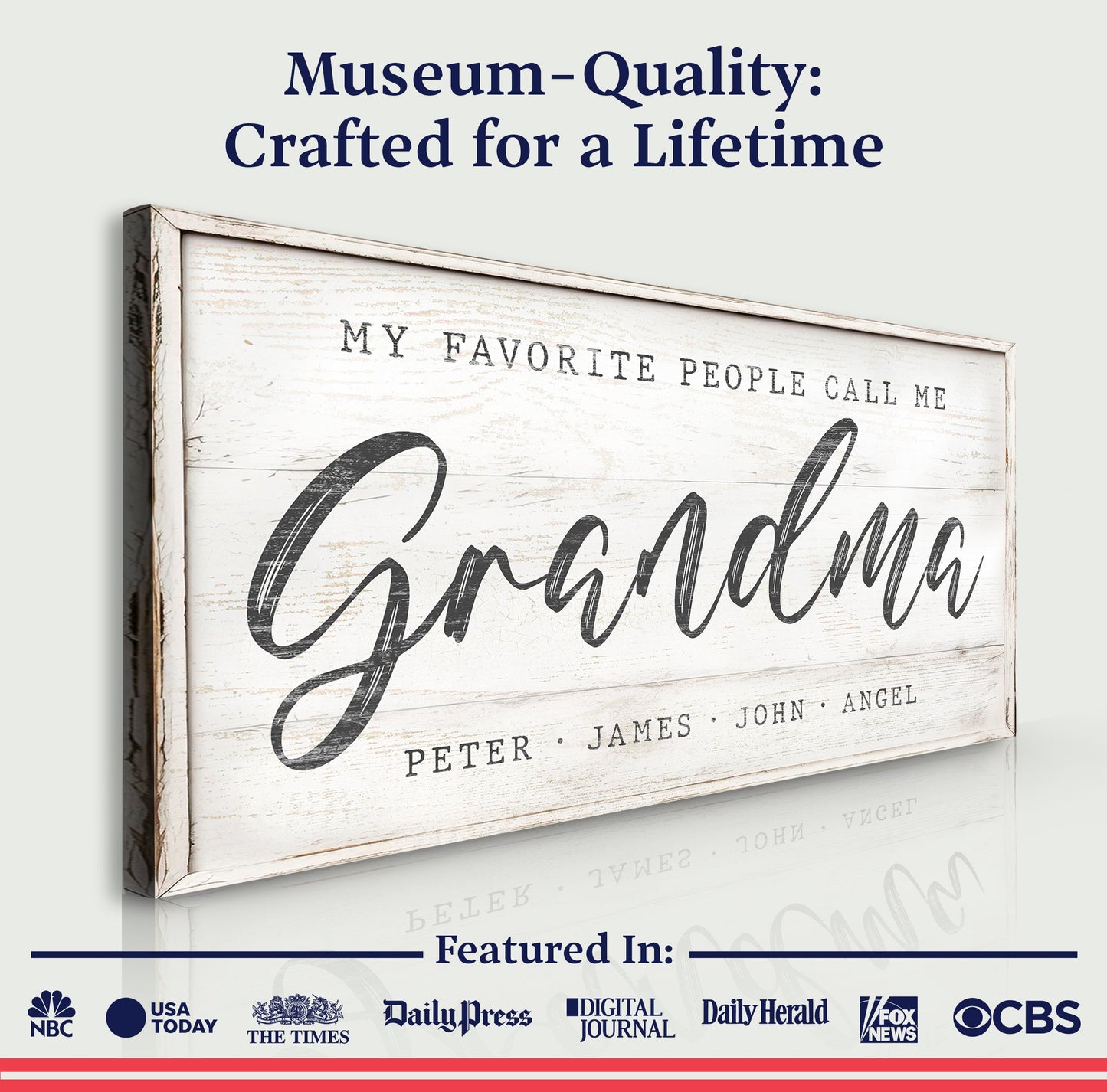 My Favorite People Call Me Grandma Sign II canvas with rustic white frame by Tailored Canvases on Tampa Home & Garden Store