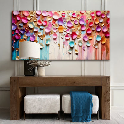 Vibrant Petals Wall Art canvas by Tailored Canvases; multicolor 3D petal shapes on textured backdrop on Tampa Home & Garden Store