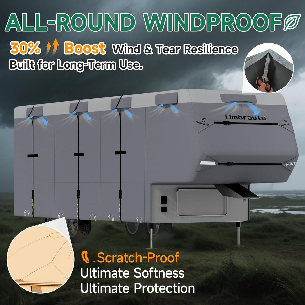 Umbrauto 5th Wheel RV Cover upgraded 7-layer top anti-UV waterproof breathable gray on Tampa Home & Garden Store
