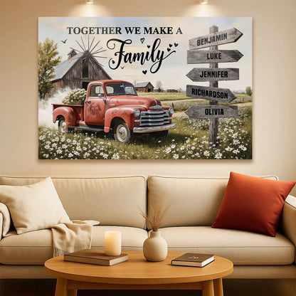 Personalized Family Farmhouse Old Truck canvas wall art by Tailored Canvases, rustic red truck on Tampa Home & Garden Store