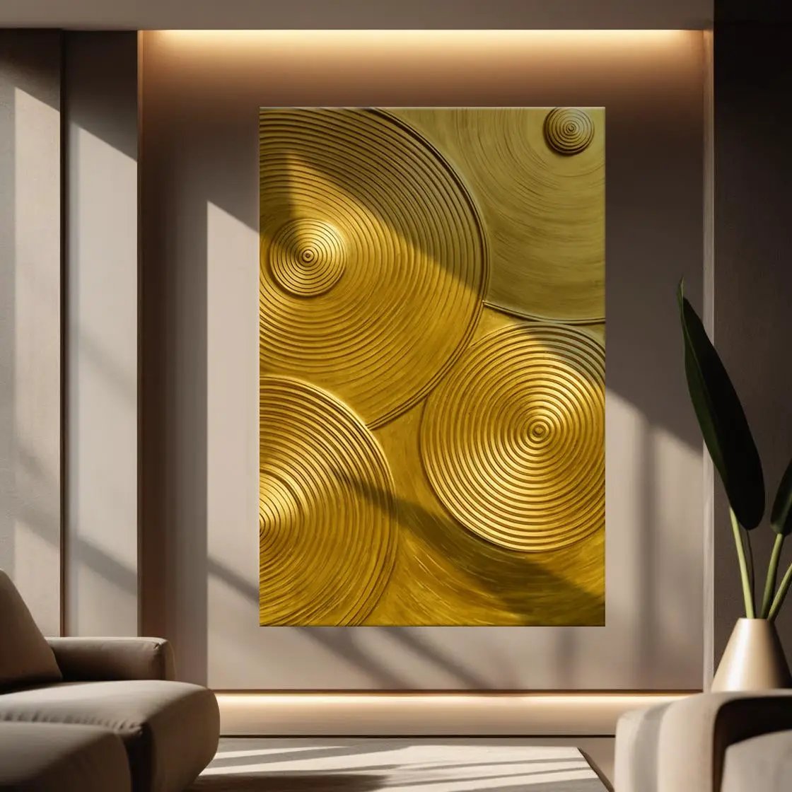 Gold Symphony Wall Art canvas Tailored Canvases, concentric circles on Tampa Home & Garden Store