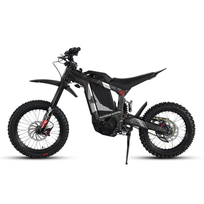 R1-17 electric dirt bike by EUNORAU E-BIKE US, black camo frame with suspension and knobby tires on Tampa Home & Garden Store