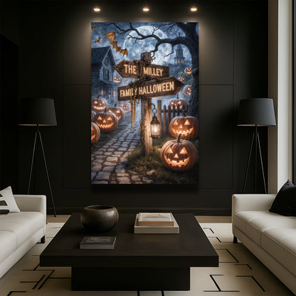 Personalized family name street sign canvas wall art with glowing text by Tailored Canvases on Tampa Home & Garden Store
