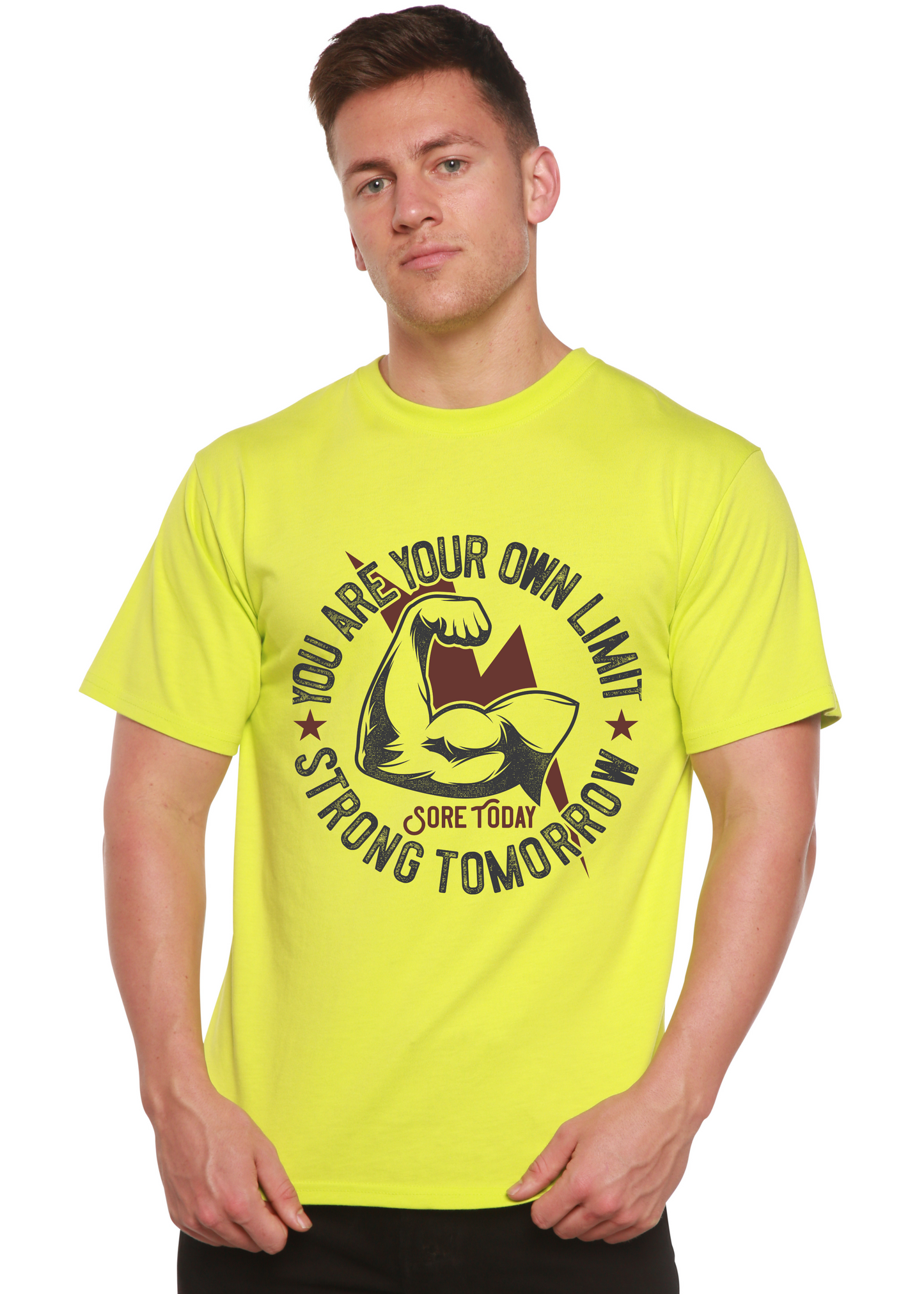 Strong Tomorrow men's neon yellow bamboo viscose organic cotton graphic Tshirt by Spun Bamboo on Tampa Home & Garden Store