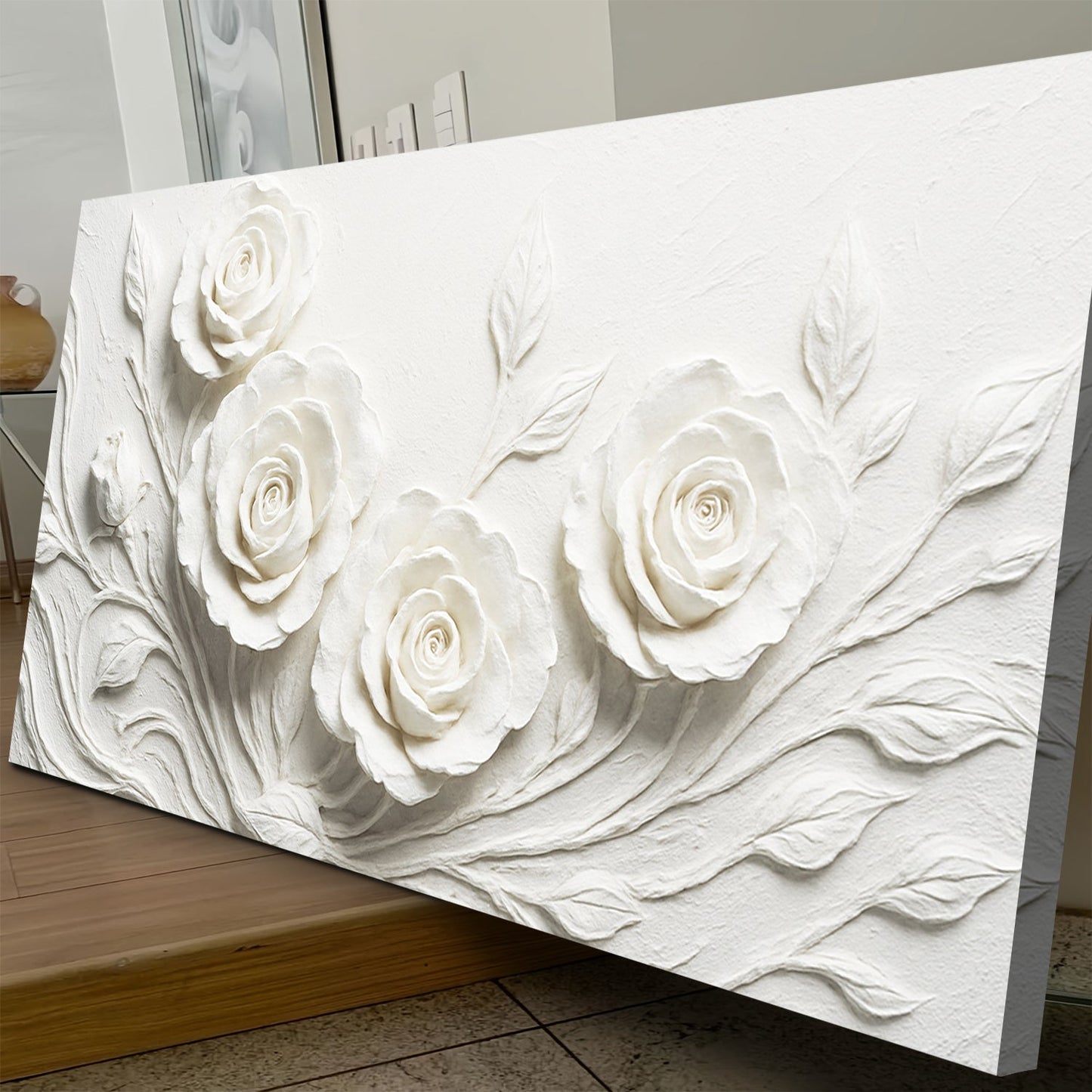 Canvas Floral Abstract Wall Art by Tailored Canvases with embossed roses and textured leaves on Tampa Home & Garden Store