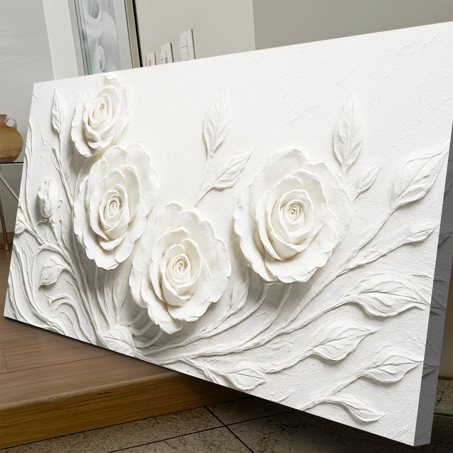 Canvas Floral Abstract Wall Art by Tailored Canvases with embossed roses and textured leaves on Tampa Home & Garden Store