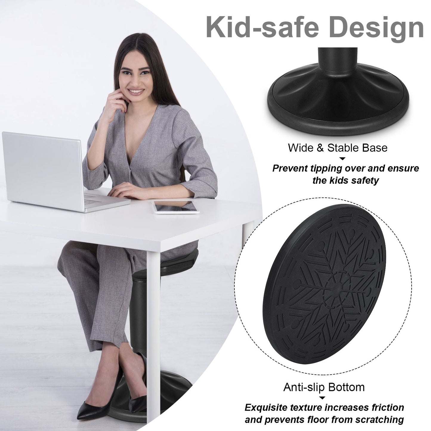 Taburete ajustable de aprendizaje activo para oficina en casa con asiento acolchado - Negro
