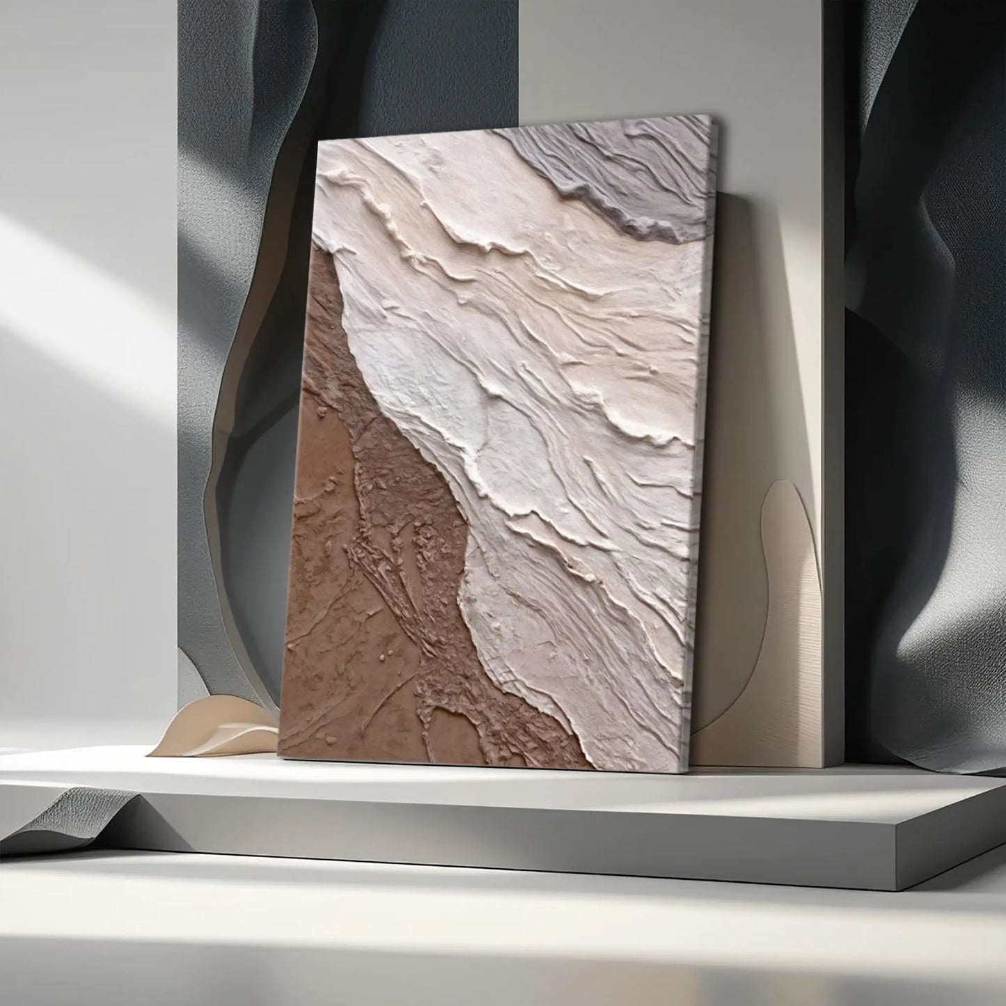 Abstract Earthy Waves Canvas wall art with textured sandstone tones by Tailored Canvases on Tampa Home & Garden Store