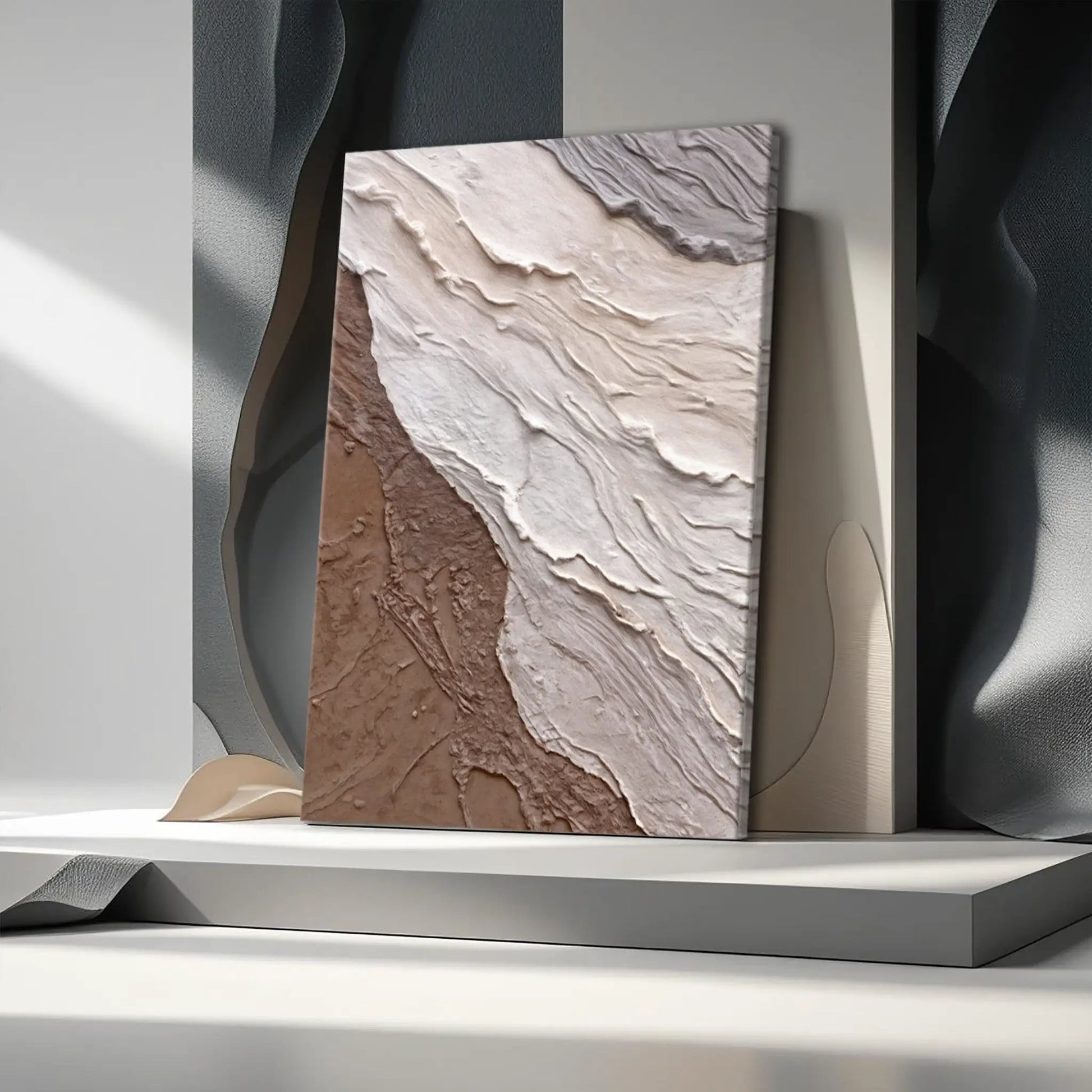 Abstract Earthy Waves Canvas wall art with textured sandstone tones by Tailored Canvases on Tampa Home & Garden Store