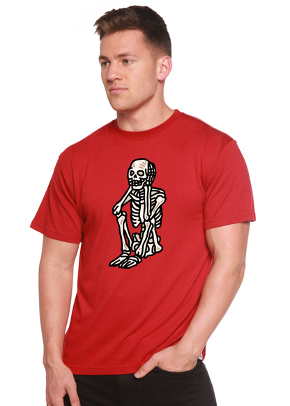 Sad Skeleton Halloween unisex T-shirt red with skeleton graphic bamboo viscose/organic cotton on Tampa Home & Garden Store