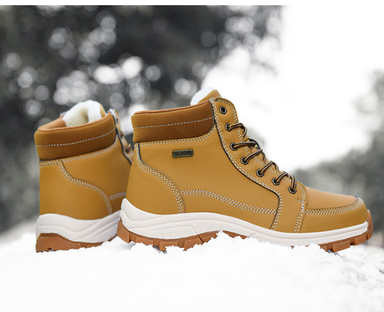 Stevvex brown winter hiking boots, plush lining, non-slip sole pair on Tampa Home & Garden Store