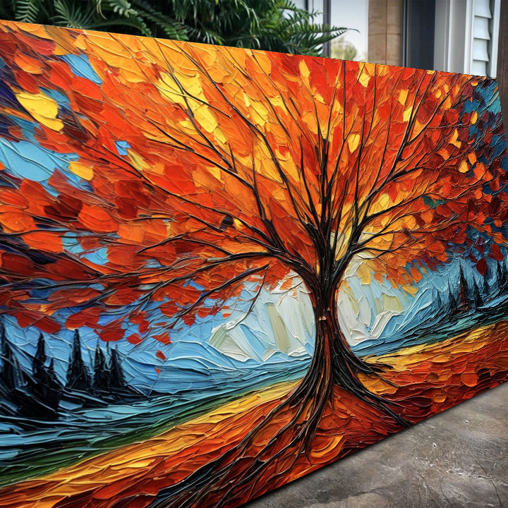 Autumn Fire Wall Art crafting canvas by Tailored Canvases with orange leaves on Tampa Home & Garden Store