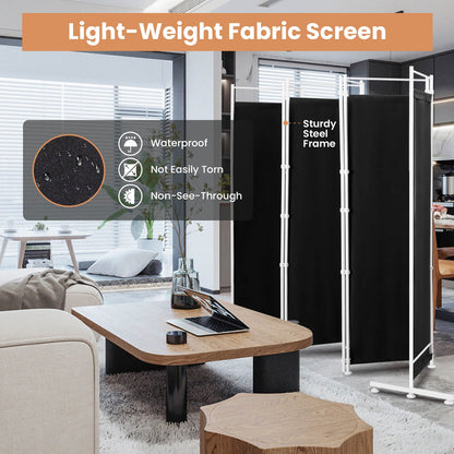 Divisor de ambientes plegable de 6 paneles con base de soporte de acero - Negro