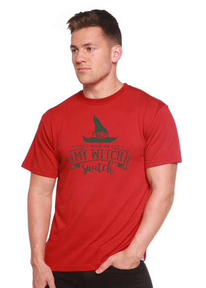Red unisex bamboo viscose/organic cotton T-shirt with black witch graphic by Spun Bamboo on Tampa Home & Garden Store