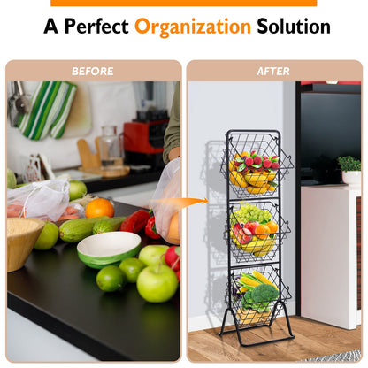 Cesto de Fruta de 3 Niveles con Alturas Ajustables