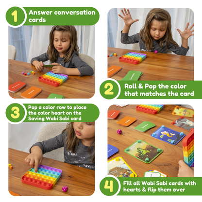 Saving Wabi Sabi educational toy by The Fidget Games with colorful rainbow pop-it board and cards on Tampa Home & Garden Store