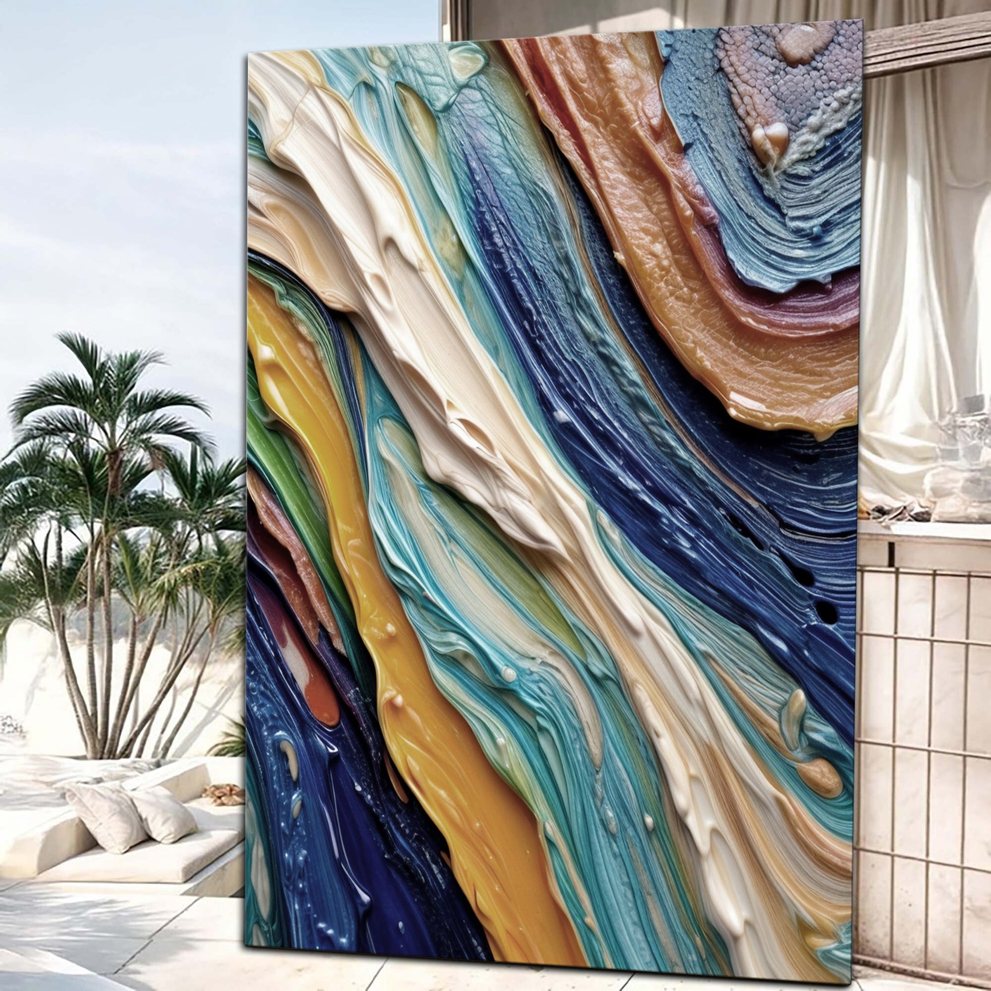 Ocean Waves Wall Art canvas by Tailored Canvases, vibrant multicolor swirl crafting canvas on Tampa Home & Garden Store